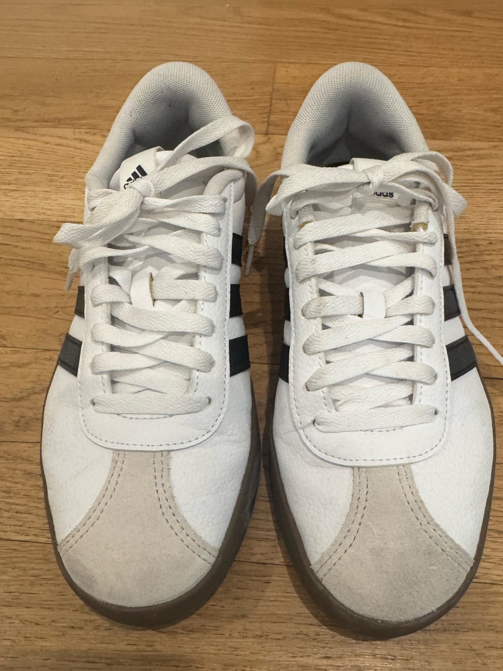 Adidas Women’s White Classic Sneakers with Black Stripes